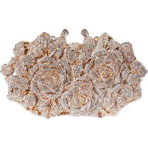 Gold Floral Sparkly Clutch Bag for Women Wedding Prom Party Dressy